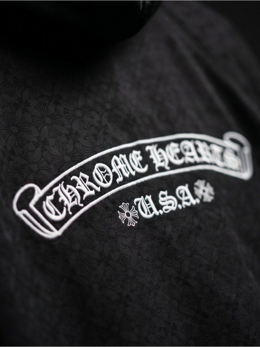 Chrome Hearts Black Tee with White Gothic Embroidery double sided